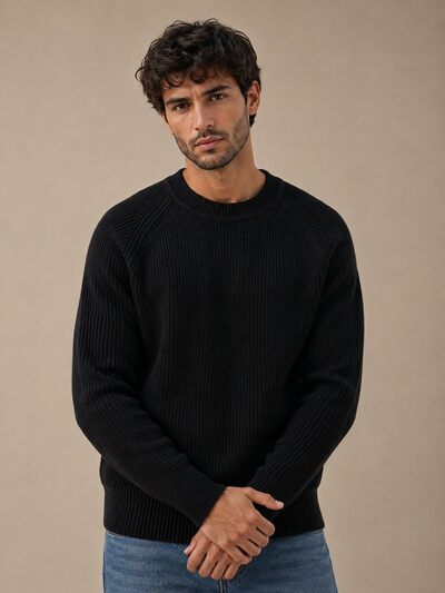 Großhändler KZR - Gerippter Strickpullover mit Rundhalsausschnitt Großhändler KZR - Gerippter Strickpullover mit Rundhalsausschnitt