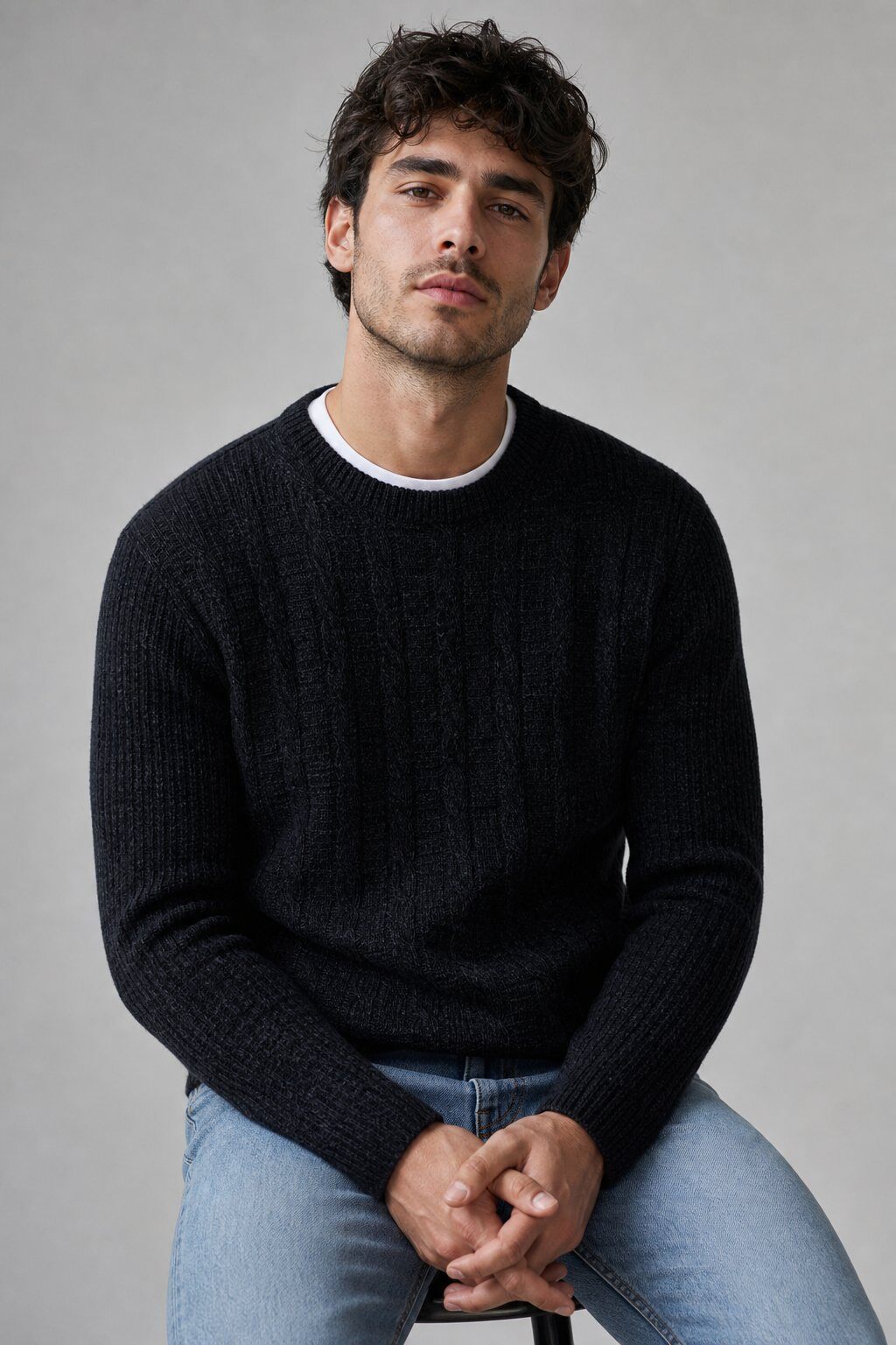 Wholesaler KZR - Crew Neck Sweater with Vertical Cables