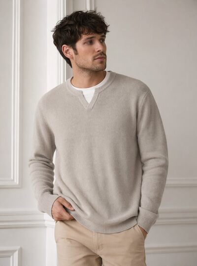 Wholesaler KZR - Fine Ribbed Knit V-Neck Sweater Wholesaler KZR - Fine Ribbed Knit V-Neck Sweater
