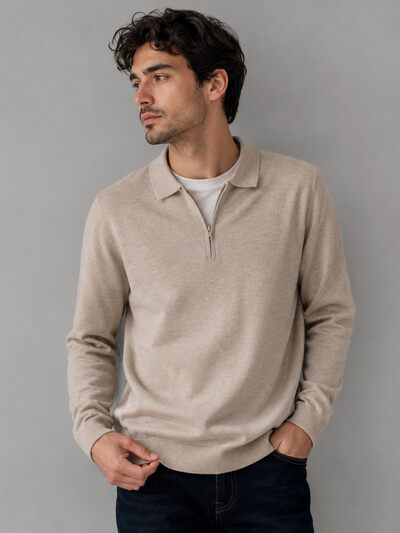 Wholesaler KZR - Fine Knit Zip Polo Sweater Wholesaler KZR - Fine Knit Zip Polo Sweater