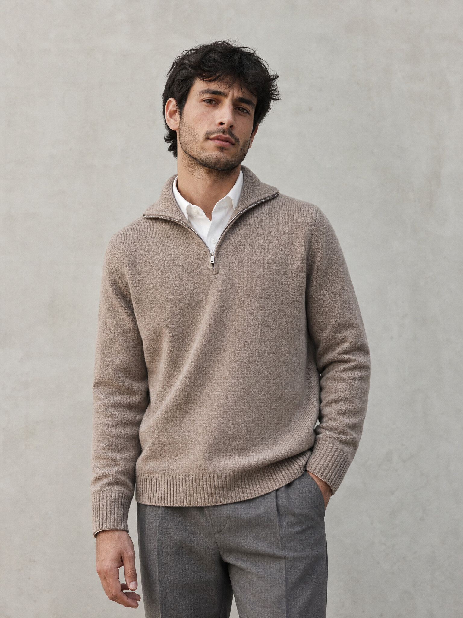 Grossiste KZR - Pull Demi-Zip Col Châle Maille