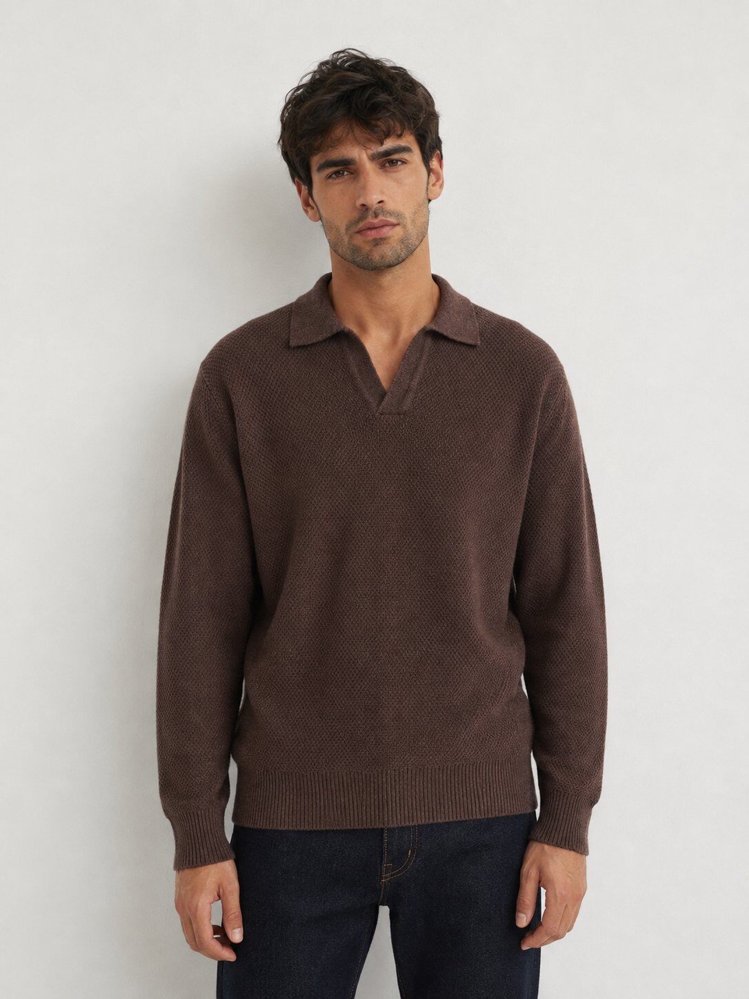 Wholesaler KZR - Open Collar Knit Polo Sweater