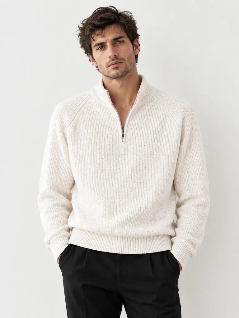 Grossiste KZR - Pull Demi-Zip Col Montant