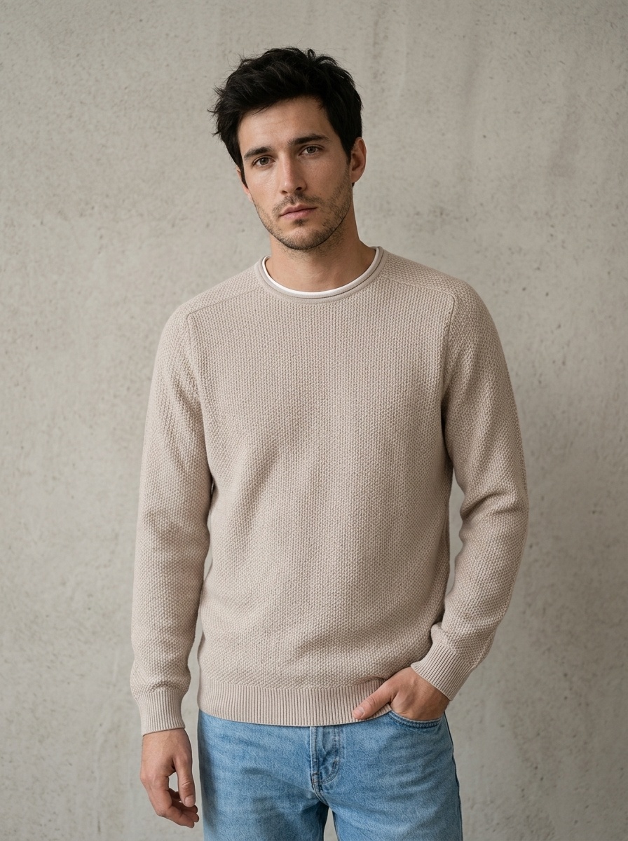 Grossiste KZR - Pull Col Rond Maille Nid d'Abeille Raglan