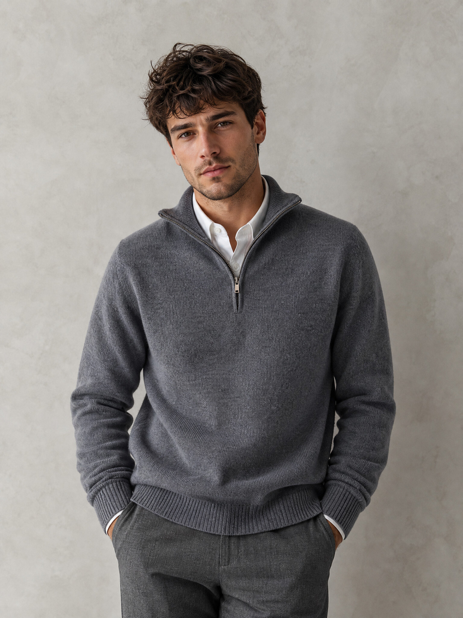 Grossiste KZR - Pull Demi-Zip Col Châle Maille