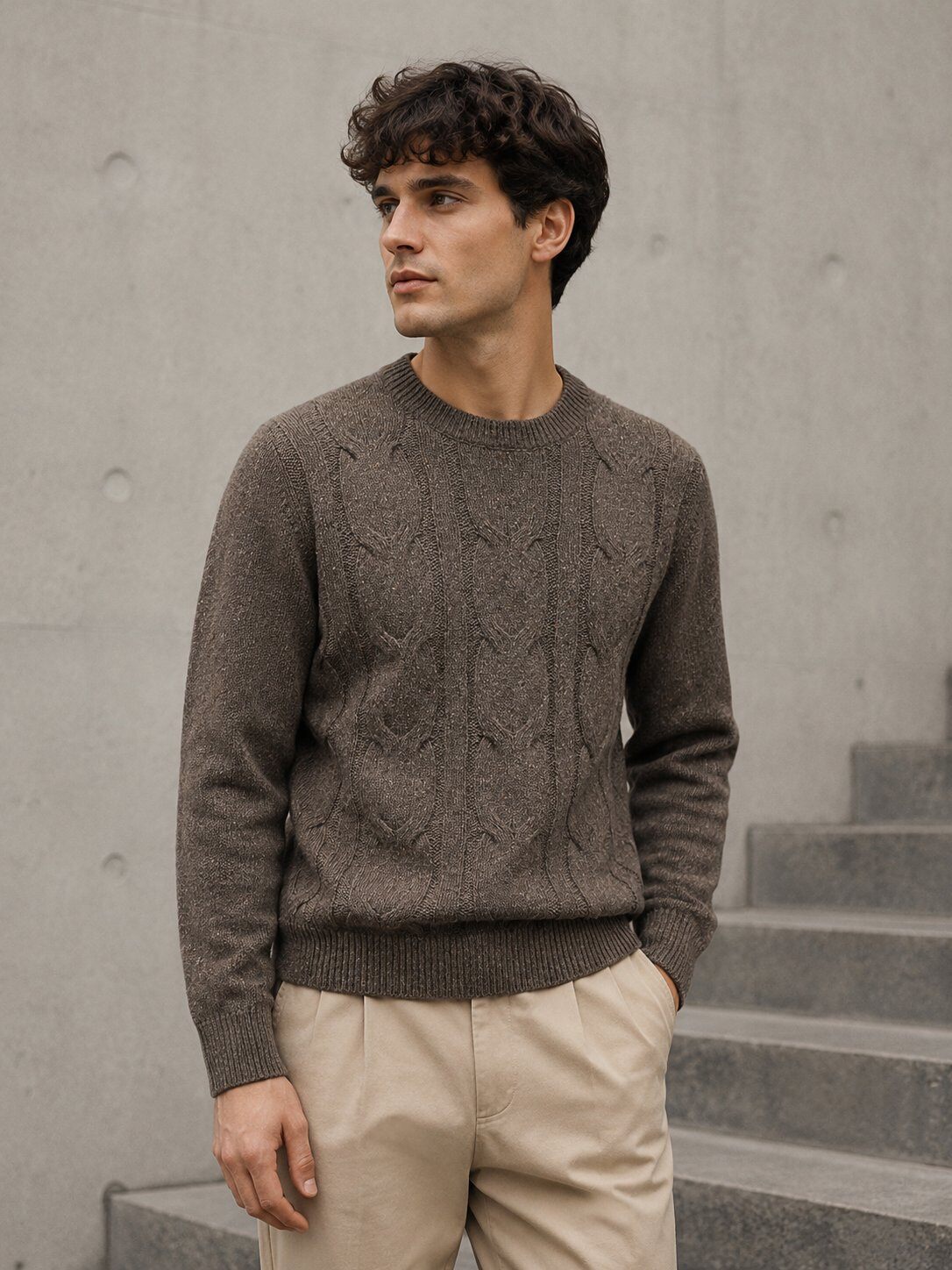 Wholesaler KZR - Chunky Cable Knit Crew Neck Sweater