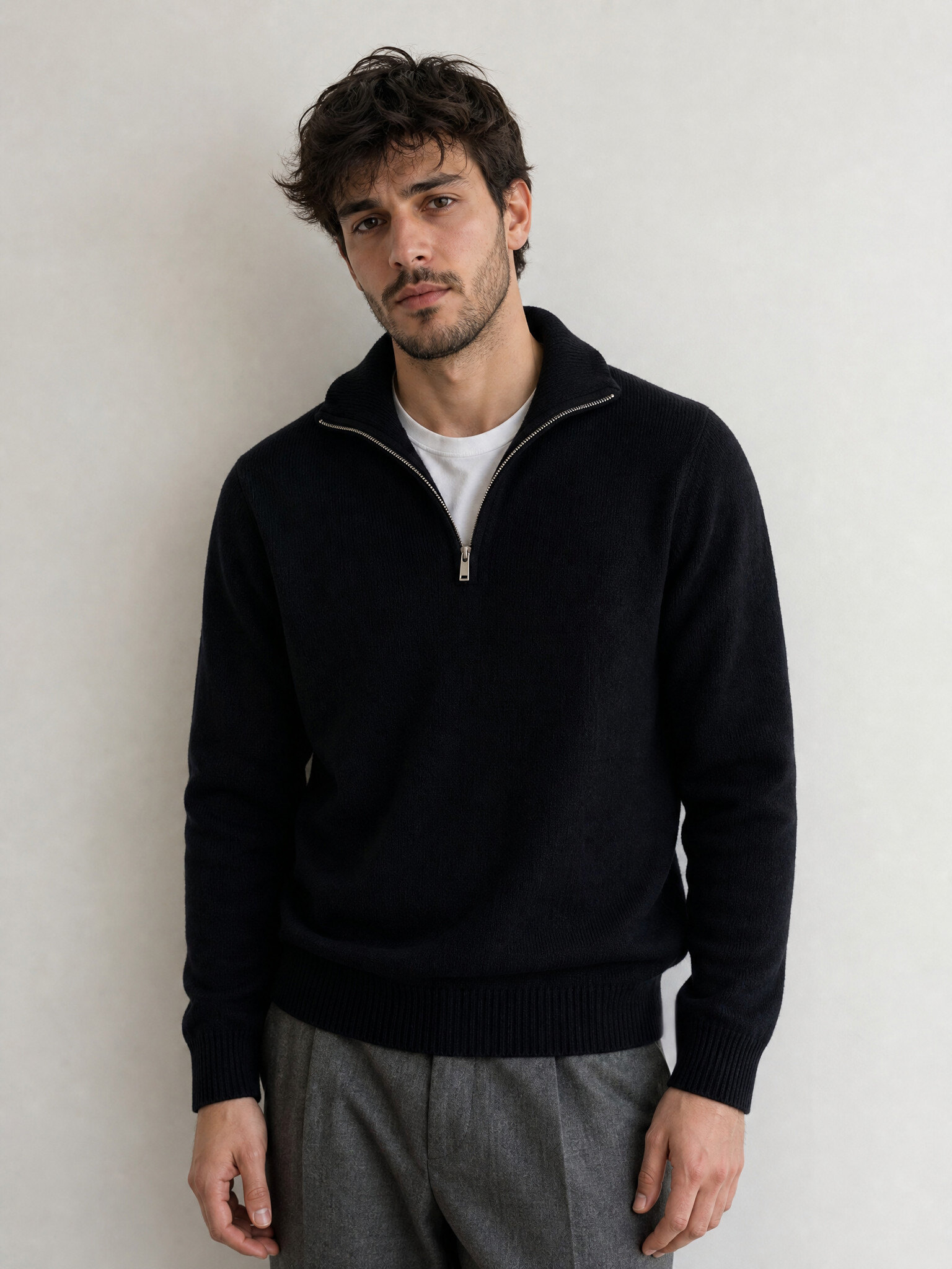 Grossiste KZR - Pull Demi-Zip Col Châle Maille