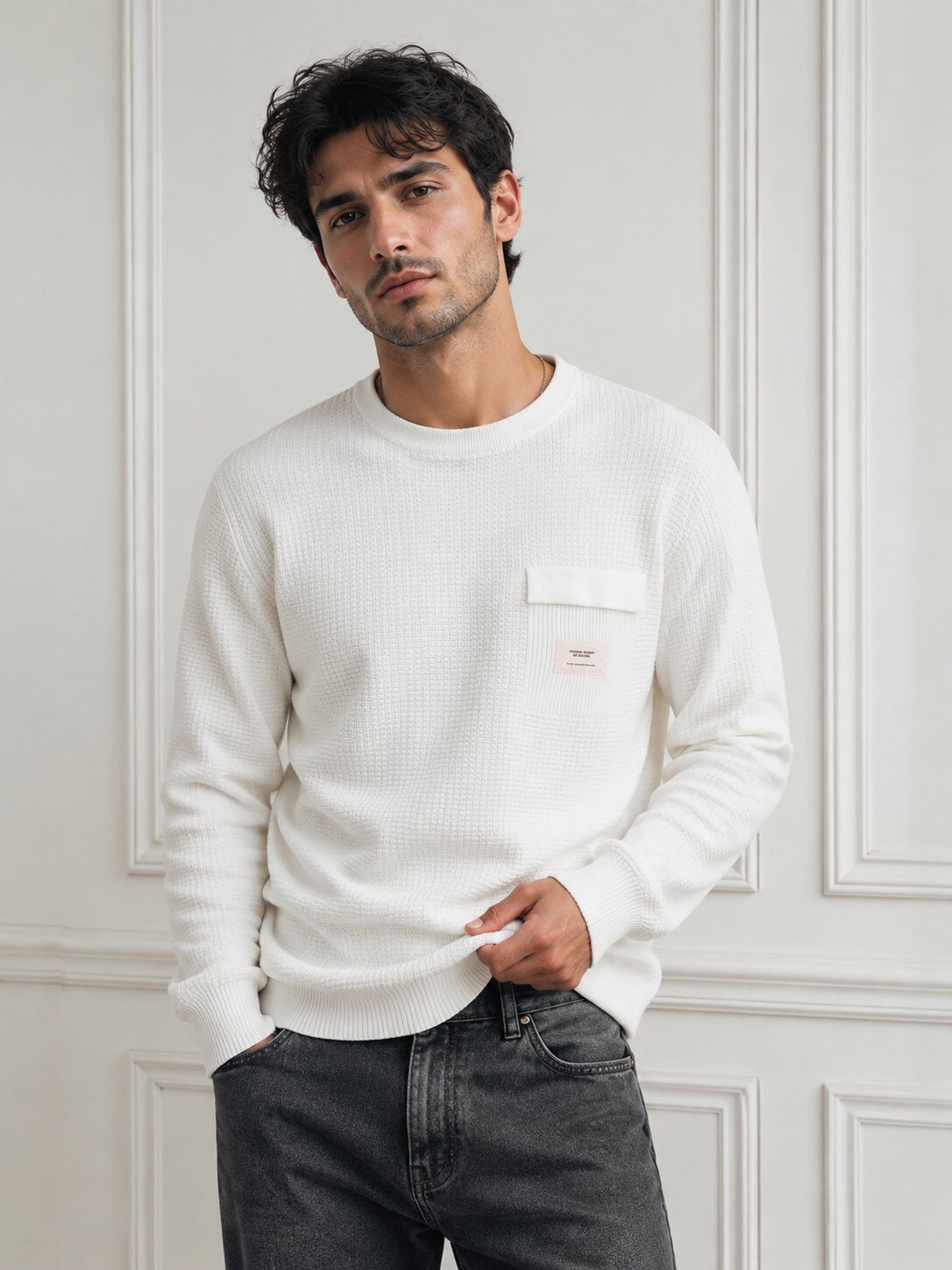 Grossiste KZR - Pull Gaufrée Poche Patch