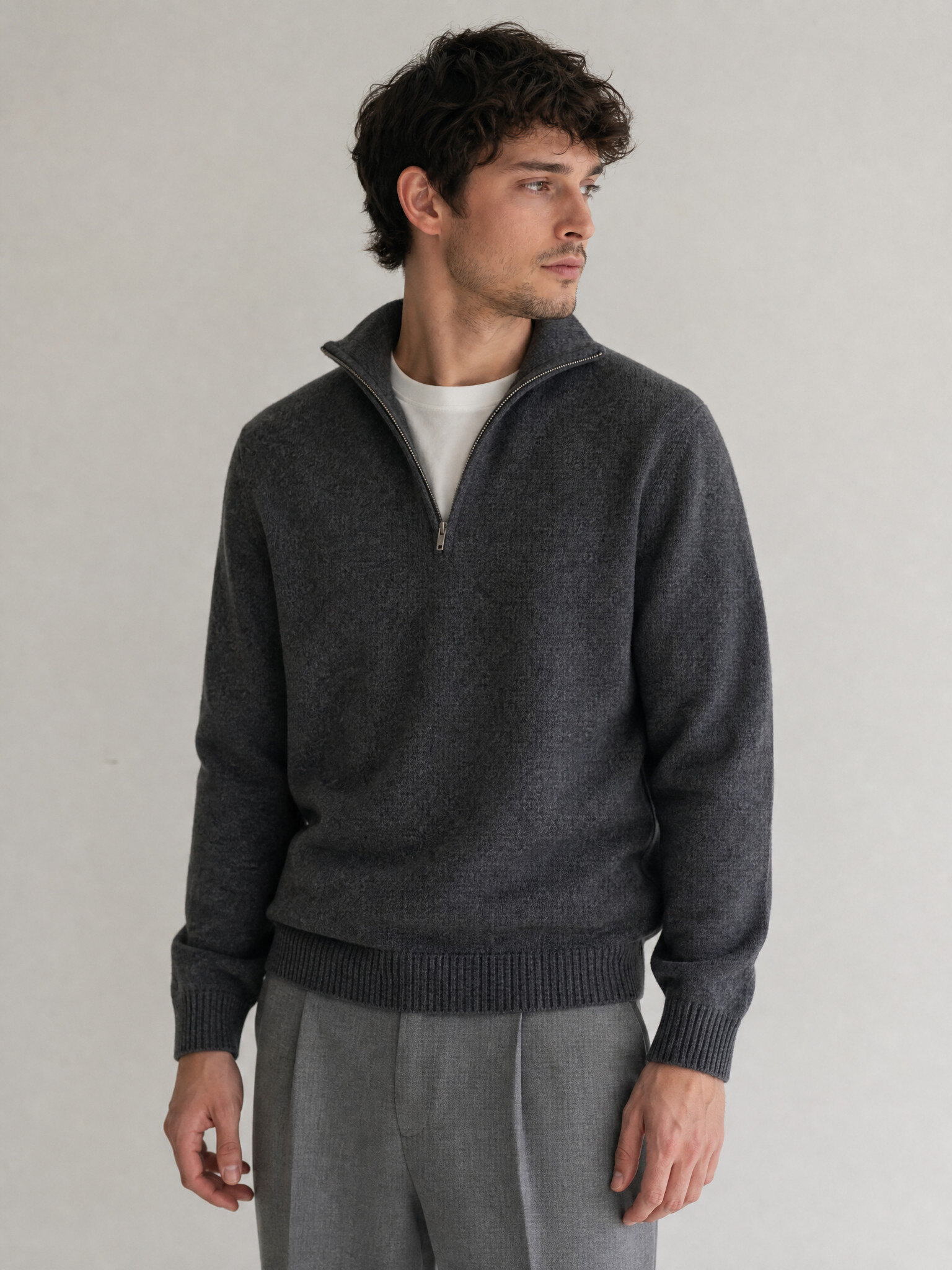 Grossiste KZR - Pull Demi-Zip Col Châle Maille