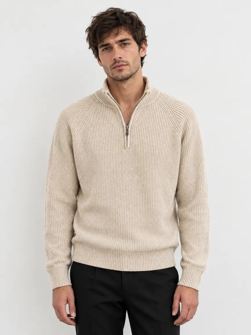 Grossiste KZR - Pull Demi-Zip Col Montant