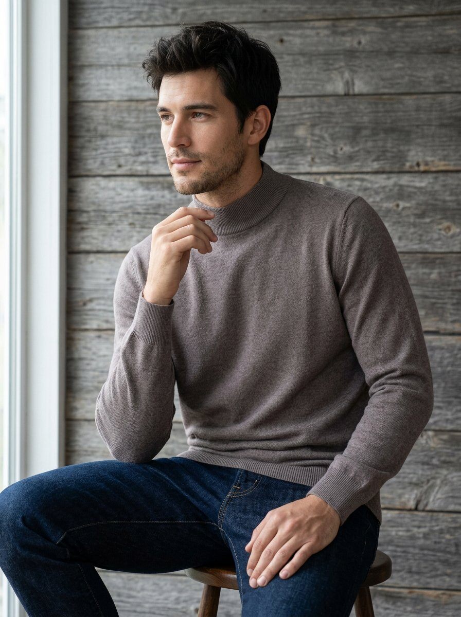Grossiste KZR - Pull Col Montant Maille Fine