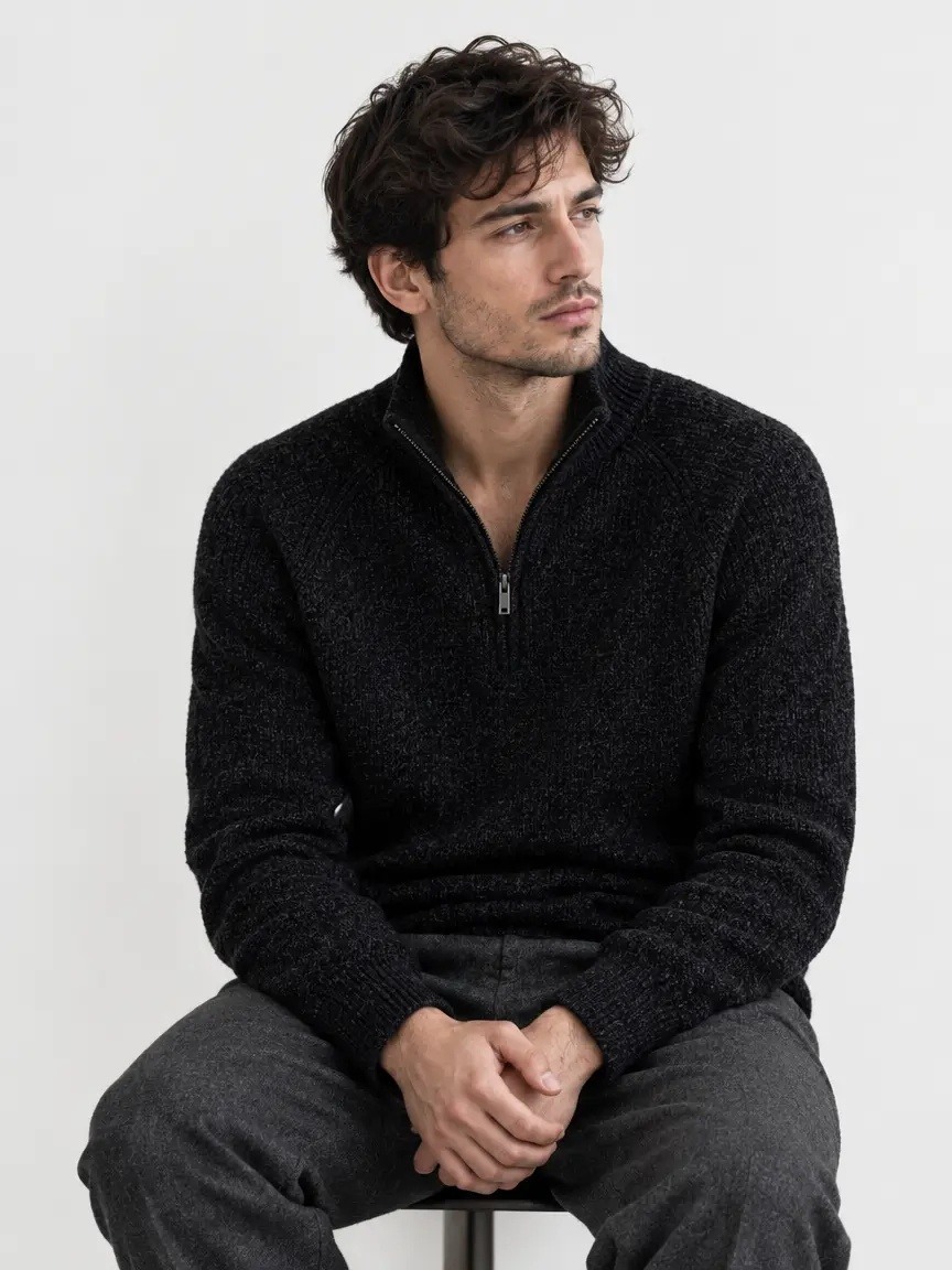 Grossiste KZR - Pull Demi-Zip Col Montant