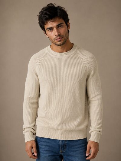 Großhändler KZR - Gerippter Strickpullover mit Rundhalsausschnitt Großhändler KZR - Gerippter Strickpullover mit Rundhalsausschnitt