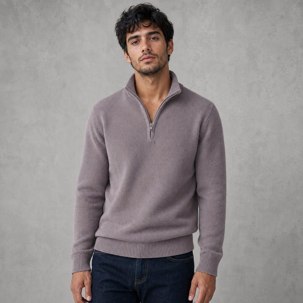 Grossista KZR - Maglione a Collo Alto con Zip in Maglia a Coste