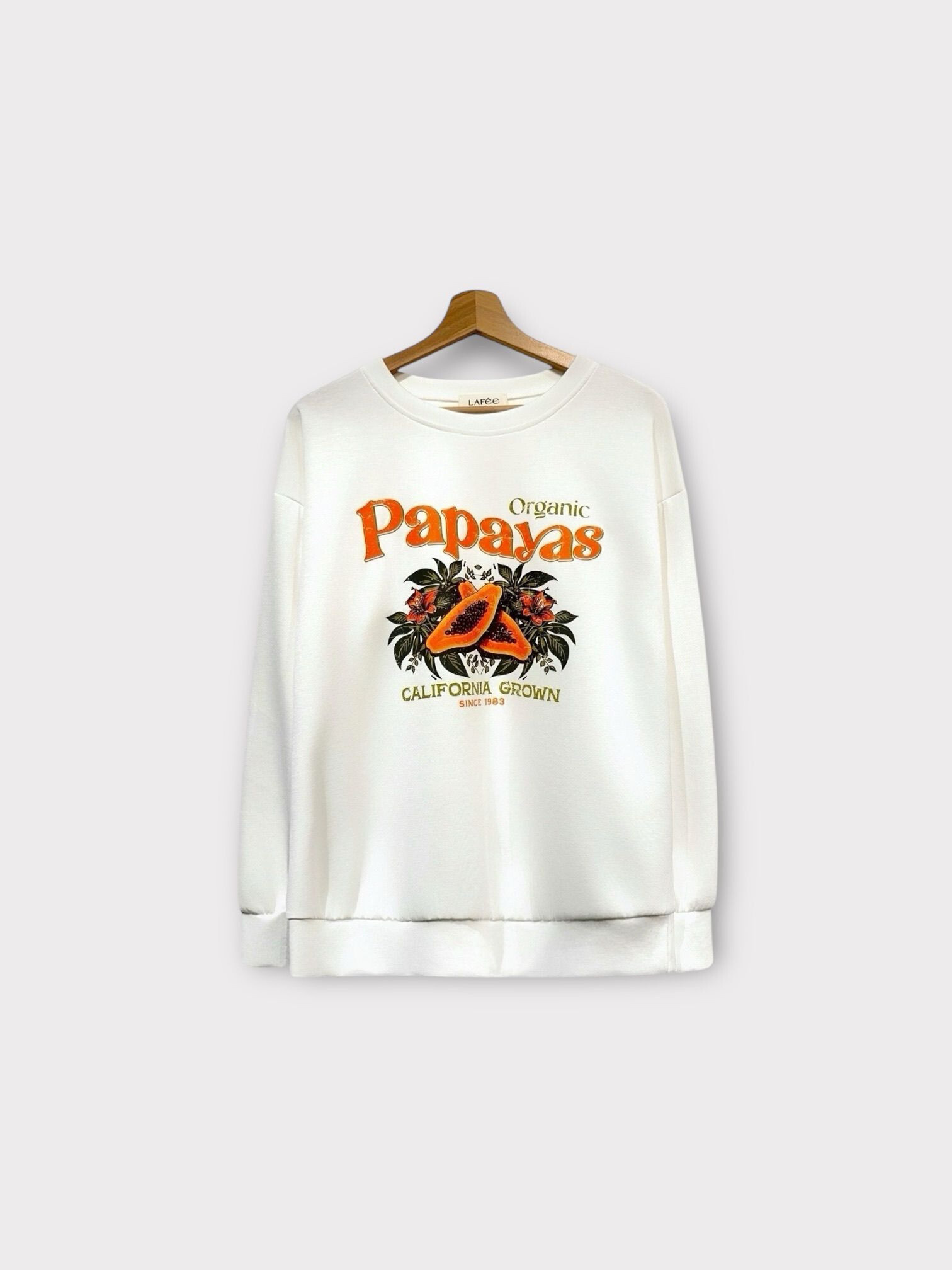 Mayorista LAFÉEROSE - Sudadera oversize con estampado LA, PAPAYAS, NARANJAS, W STUDY