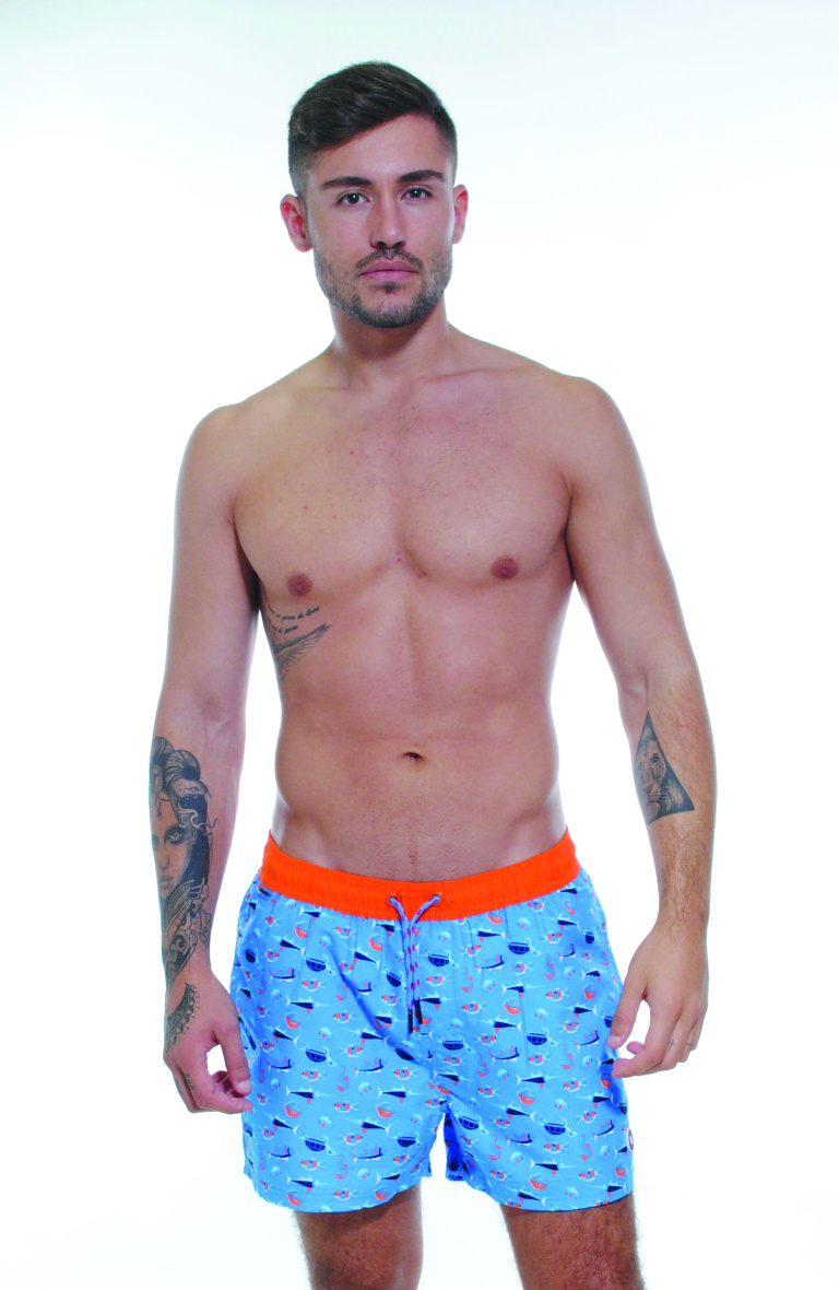 Wholesaler LEMON BAY by France Denim - Contrast belt printed swim trunks