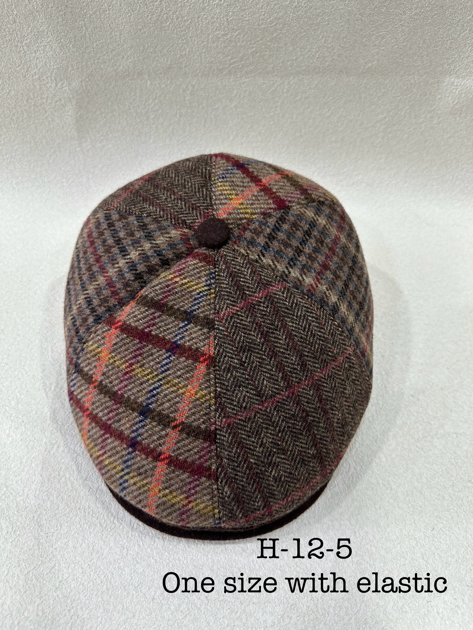 Grossiste LEXA PLUS - Casquette plate en tweed patchwork marron et teintes automnales