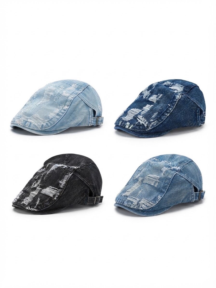 Großhändler Lili à la plage - Zerrissener einfarbiger Jeans-Baskenmütze