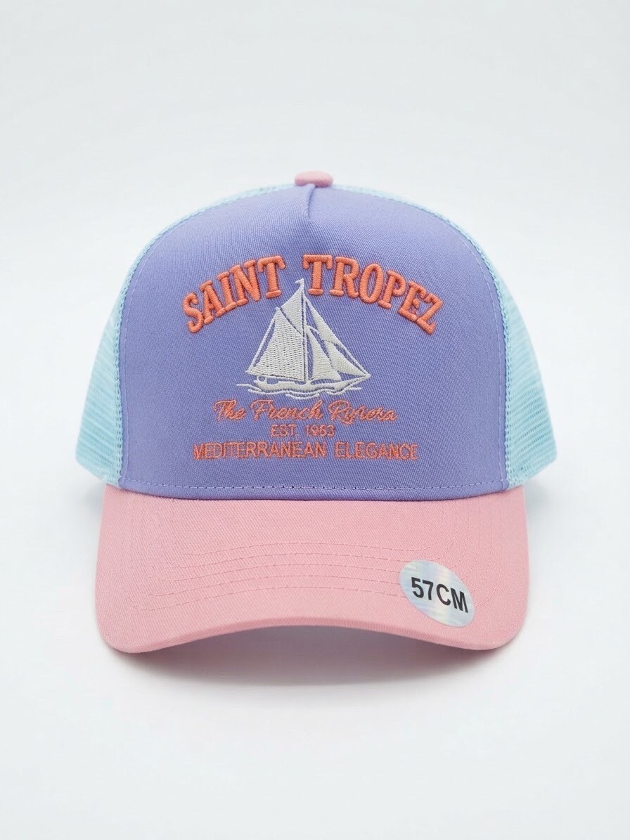 Grossiste Lili à la plage - Casquette Saint Tropez bleu et rose à filet