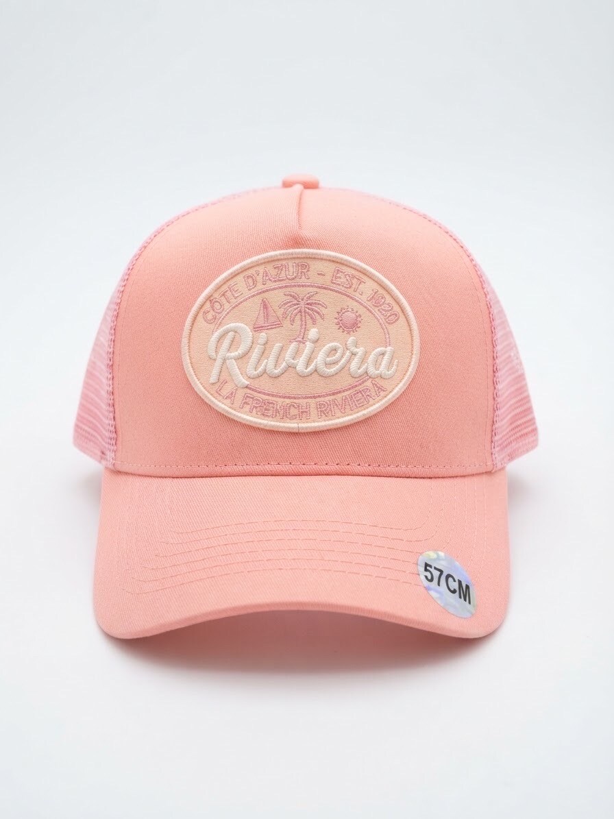 Grossiste Lili à la plage - Casquette Riviera - Côte d'Azur rose avec filet rose