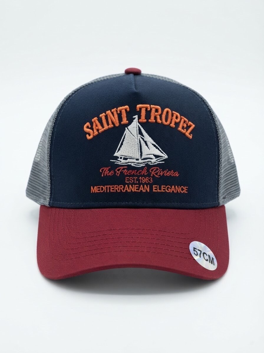 Grossiste Lili à la plage - Casquette Saint Tropez bleu marine et rouge à filet
