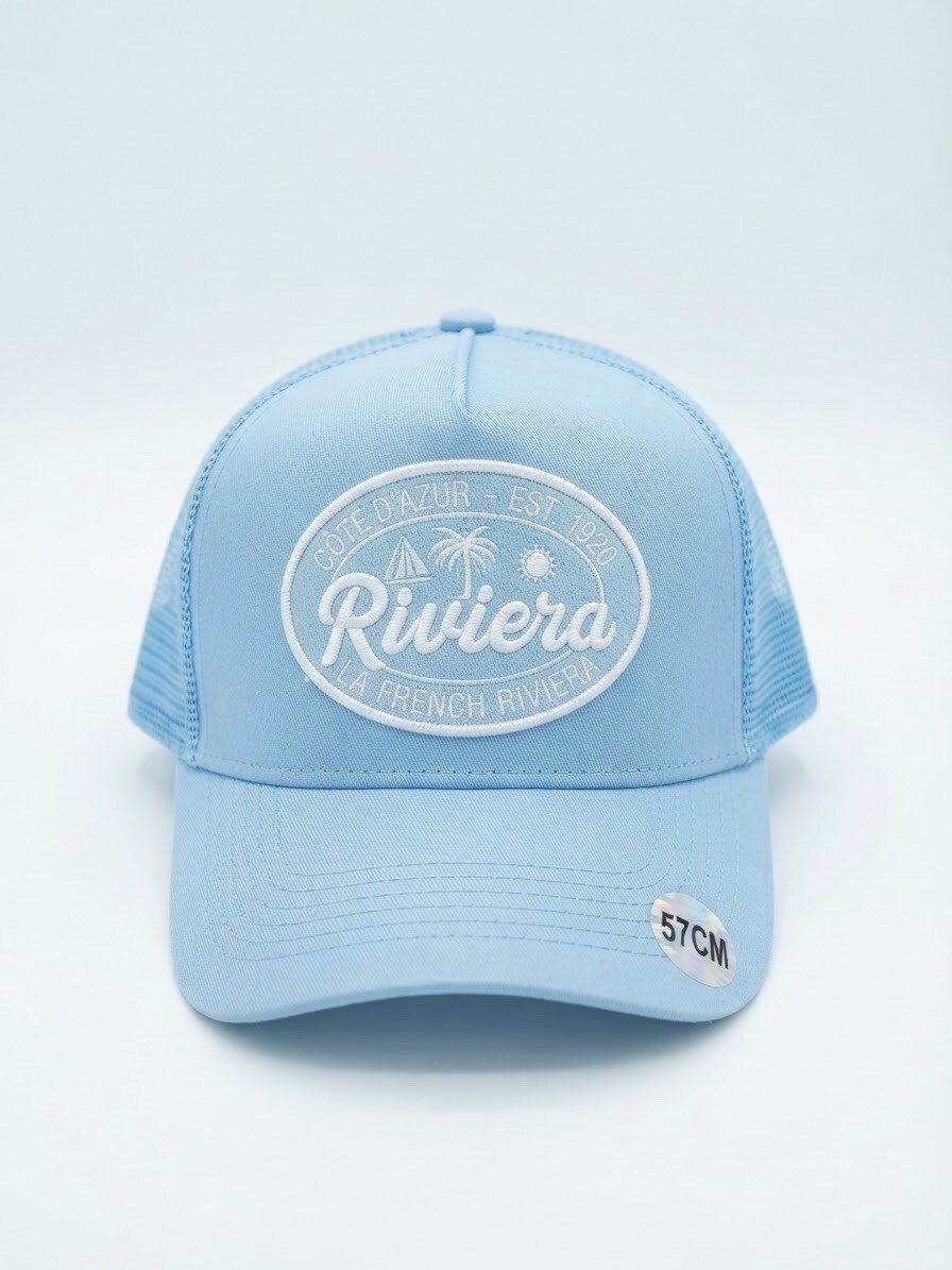 Grossiste Lili à la plage - Casquette Riviera - Côte d'Azur bleu avec filet bleu