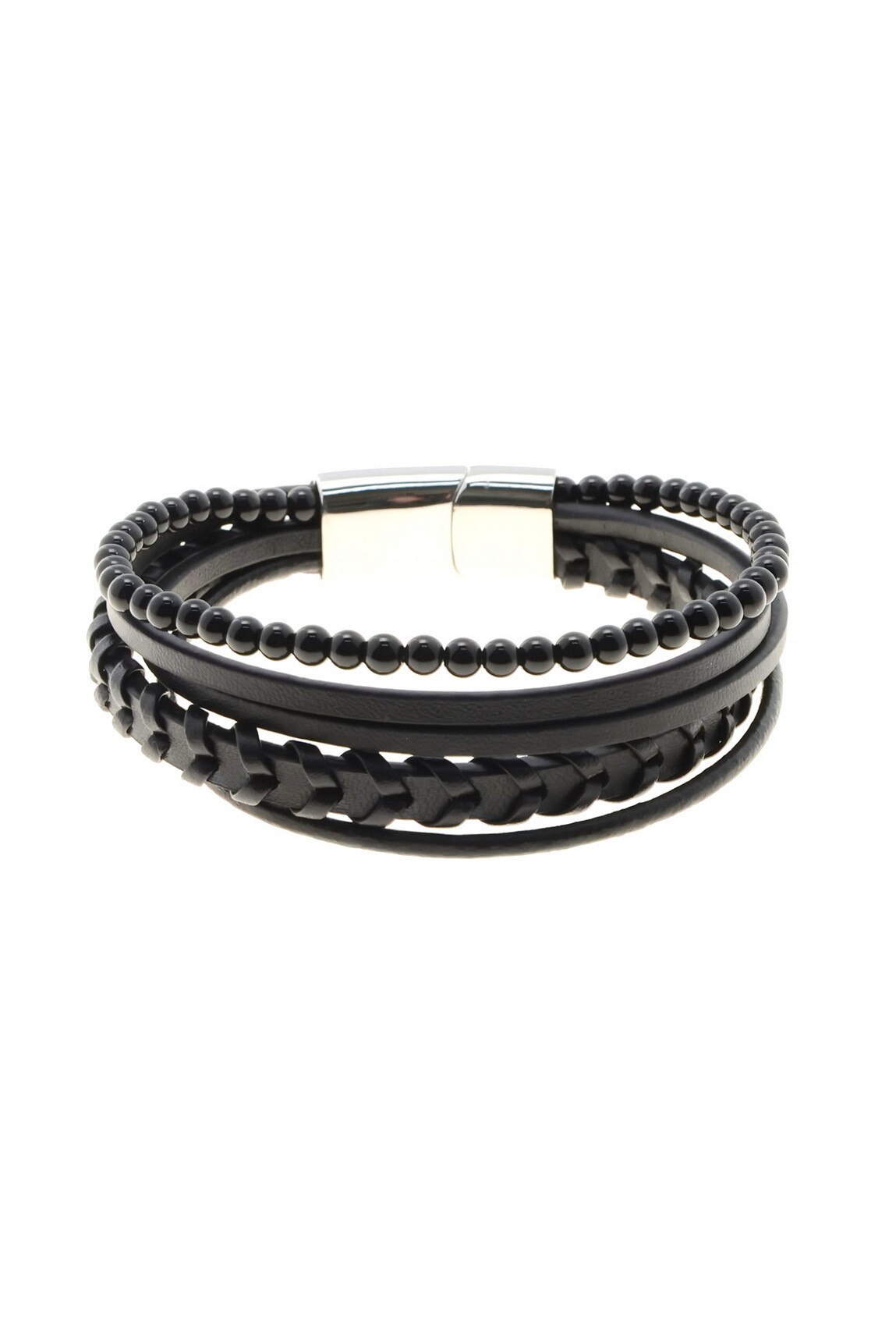 Grossiste LILY CONTI - Bracelet-Acier Inoxydable-pierres-homme-5 rangs-Cuir-220mm