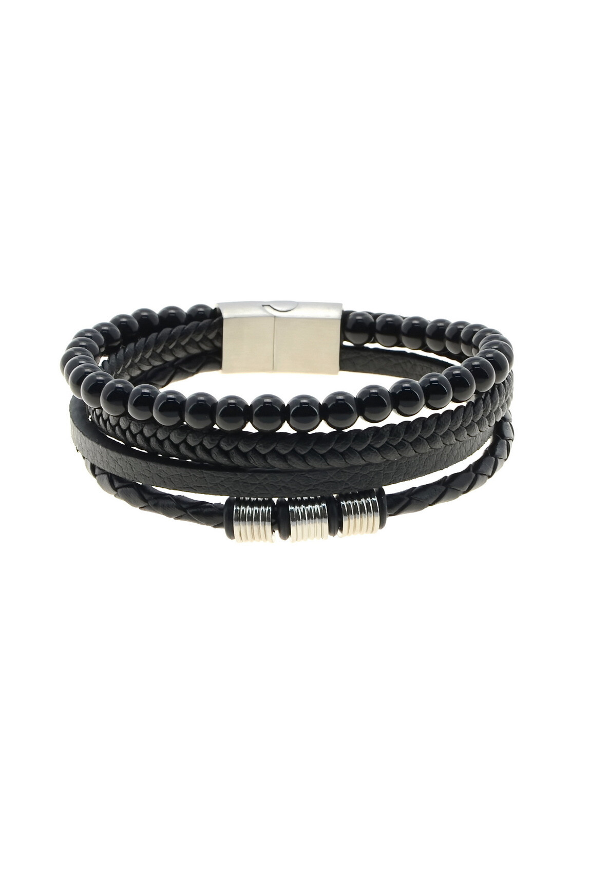 Grossiste LILY CONTI - Bracelet-Acier Inoxydable-pierres-homme-4 rangs-Cuir-220mm