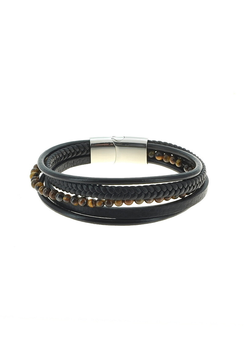 Grossiste LILY CONTI - Bracelet-Acier Inoxydable-5 rangs-pierres-Cuir-220mm