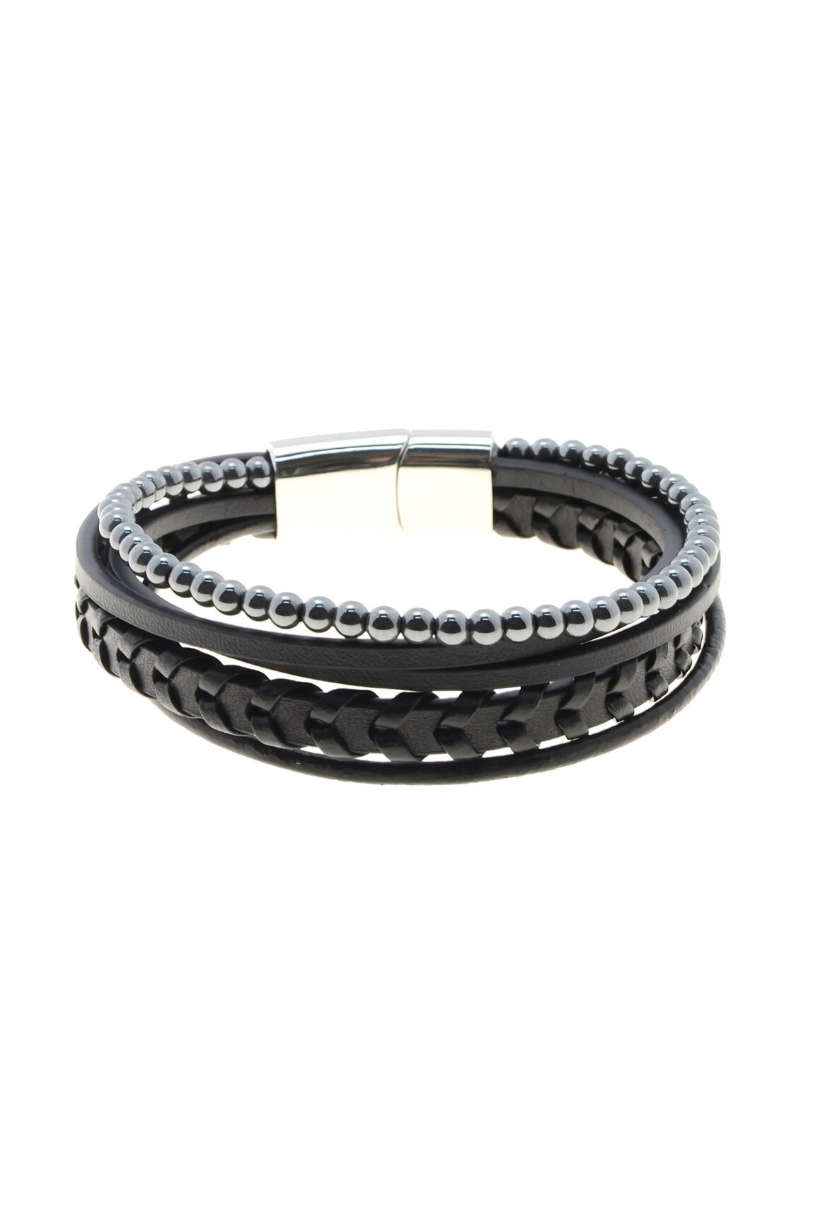 Grossiste LILY CONTI - Bracelet-Acier Inoxydable-pierres-homme-5 rangs-Cuir-220mm