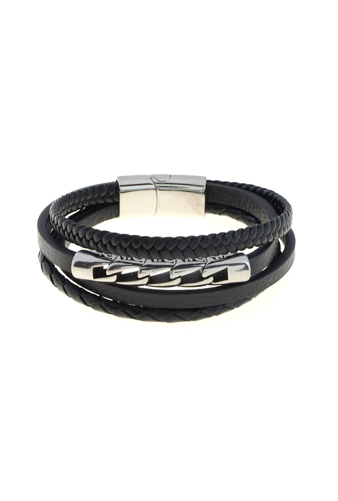 Grossiste LILY CONTI - Bracelet-Acier Inoxydable-homme-4 rangs-Cuir-220mm