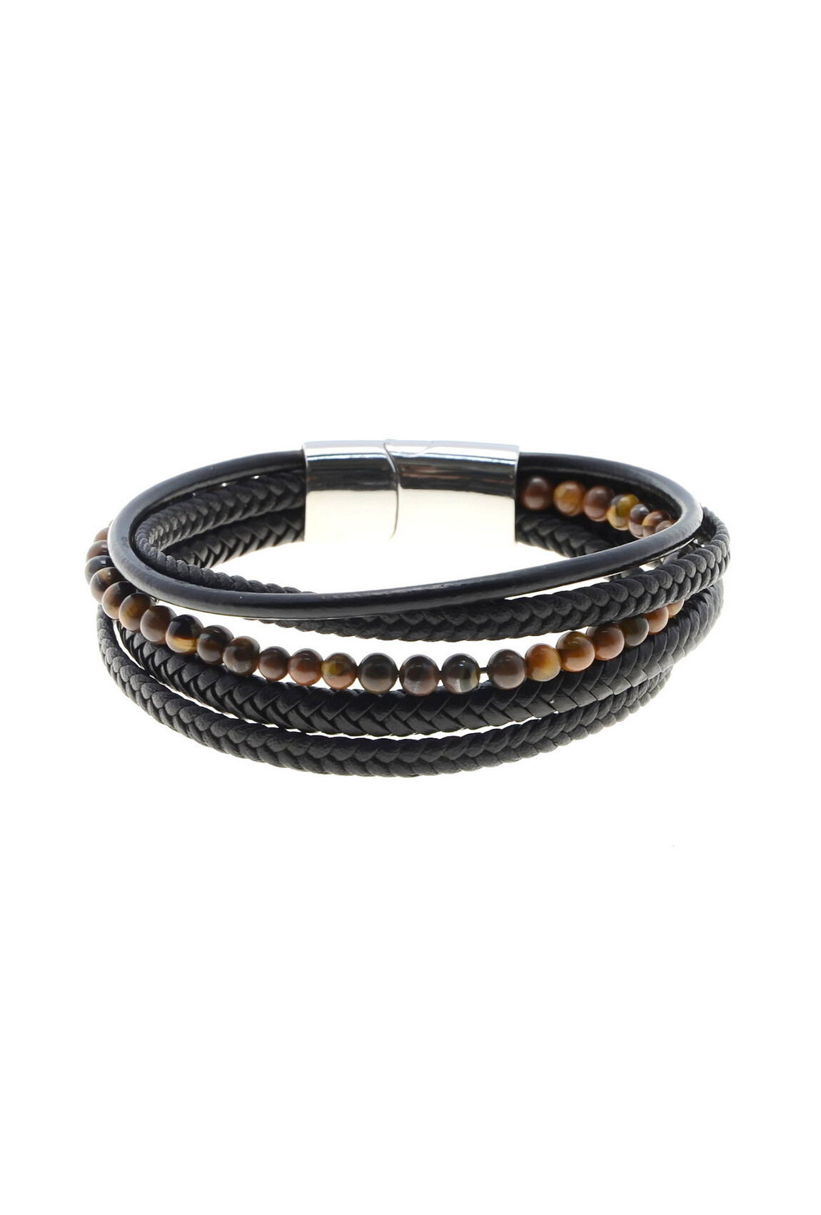 Grossiste LILY CONTI - Bracelet-Acier Inoxydable-pierres-homme-5 rangs-Cuir-220mm