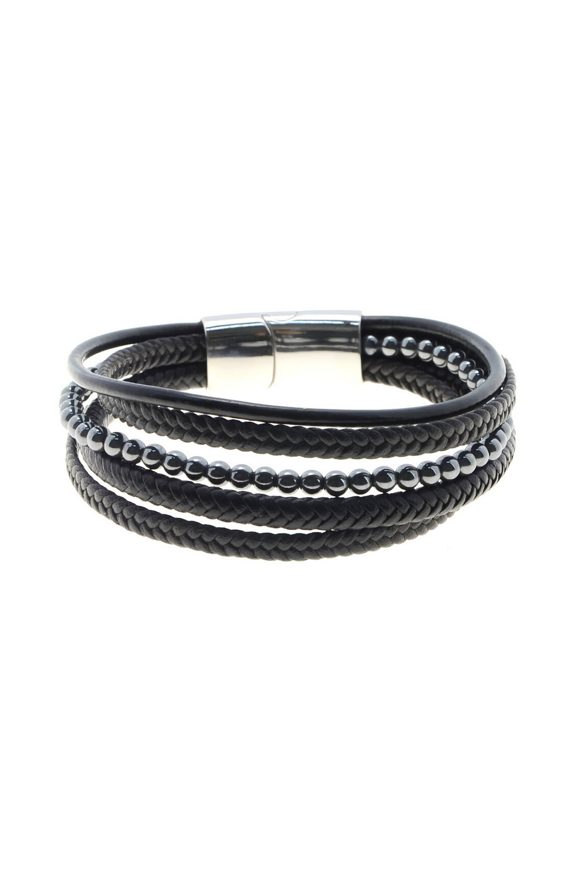 Grossiste LILY CONTI - Bracelet-Acier Inoxydable-pierres-homme-5 rangs-Cuir-220mm