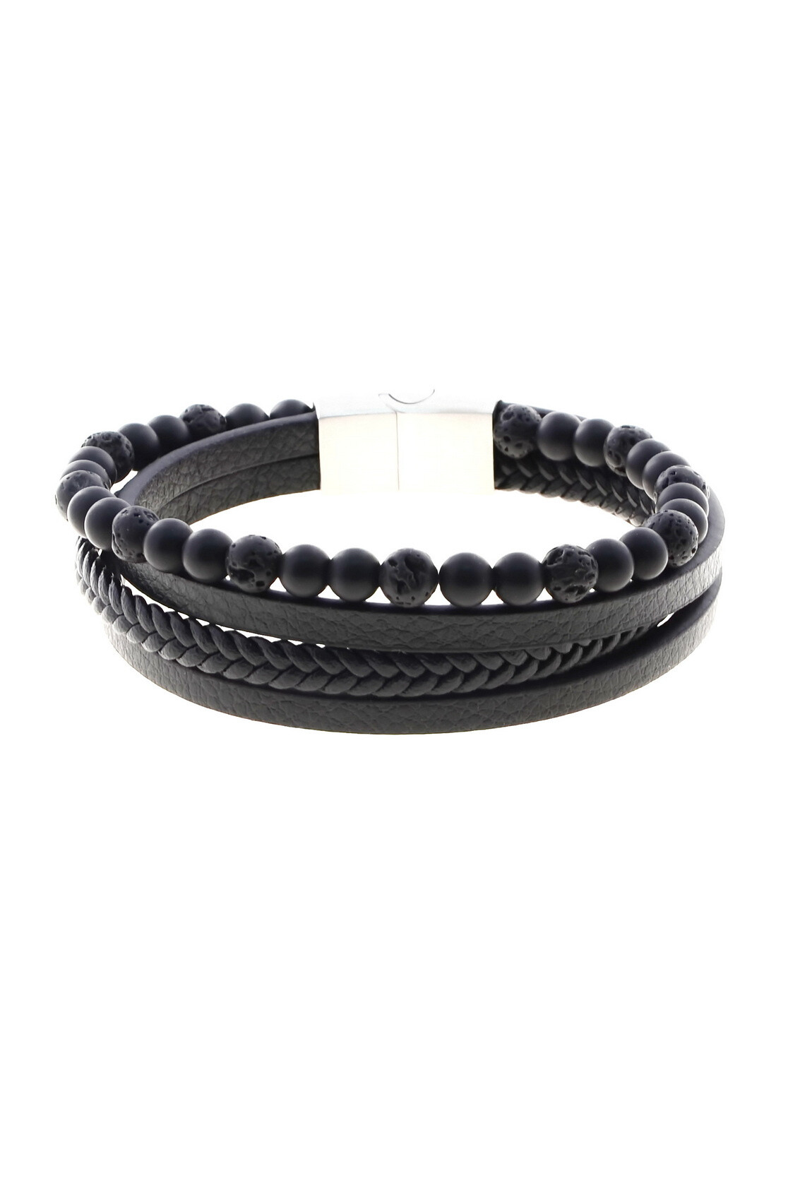 Grossiste LILY CONTI - Bracelet-Acier Inoxydable-pierres-homme-4 rangs-Cuir-220mm