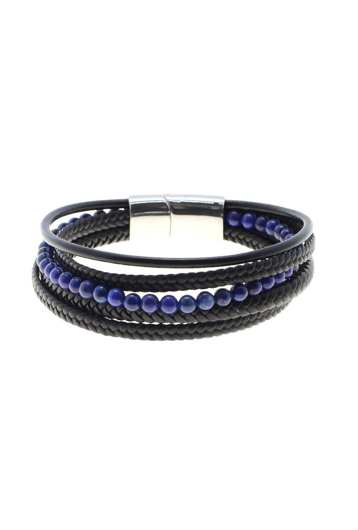 Grossiste LILY CONTI - Bracelet-Acier Inoxydable-pierres-homme-5 rangs-Cuir-220mm