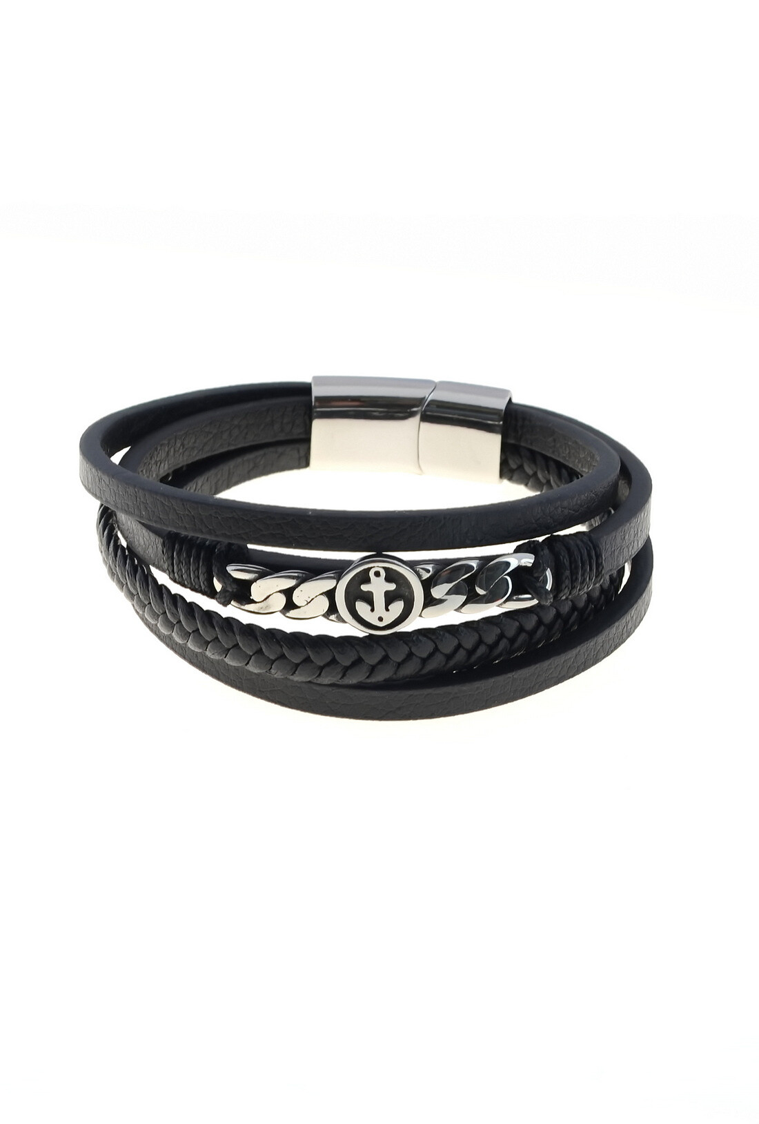 Grossiste LILY CONTI - Bracelet-Acier Inoxydable-homme-4 rangs-Cuir-220mm