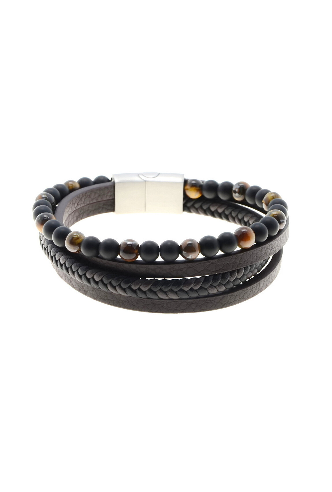 Grossiste LILY CONTI - Bracelet-Acier Inoxydable-pierres-homme-4 rangs-Cuir-220mm