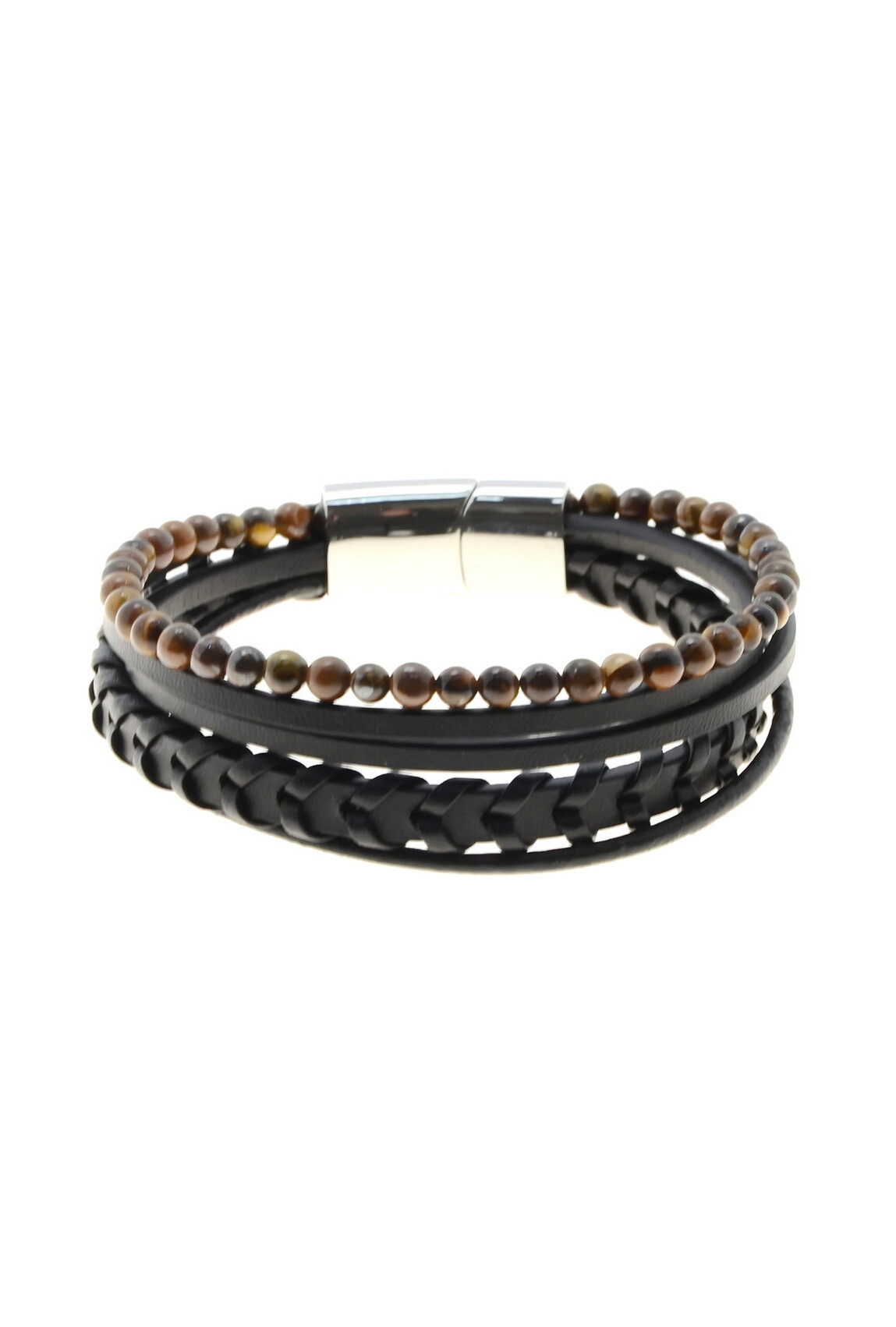 Grossiste LILY CONTI - Bracelet-Acier Inoxydable-pierres-homme-5 rangs-Cuir-220mm