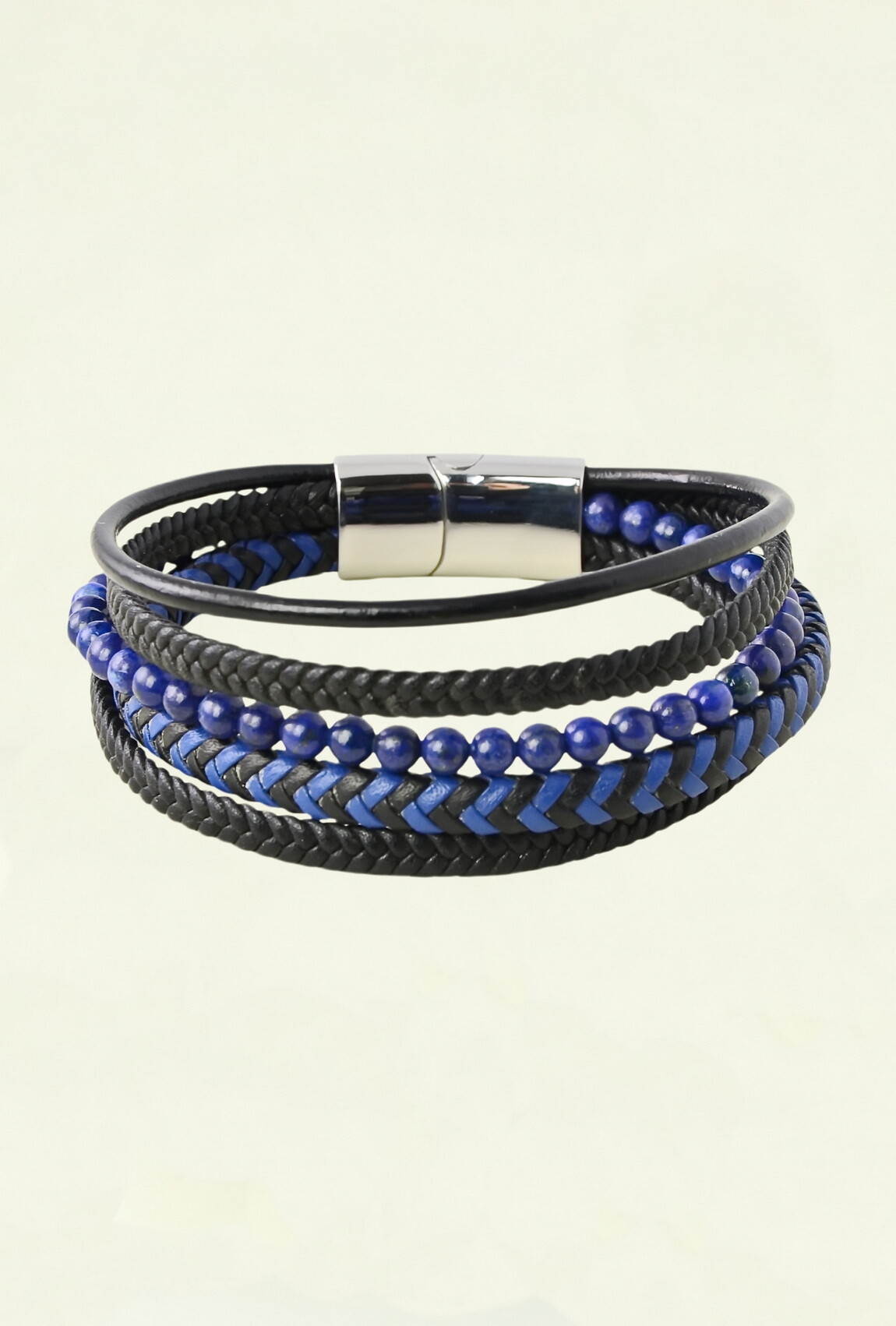 Grossiste LILY CONTI - Bracelet homme multi-rangs en cuir et pierres naturelles – acier inoxydable