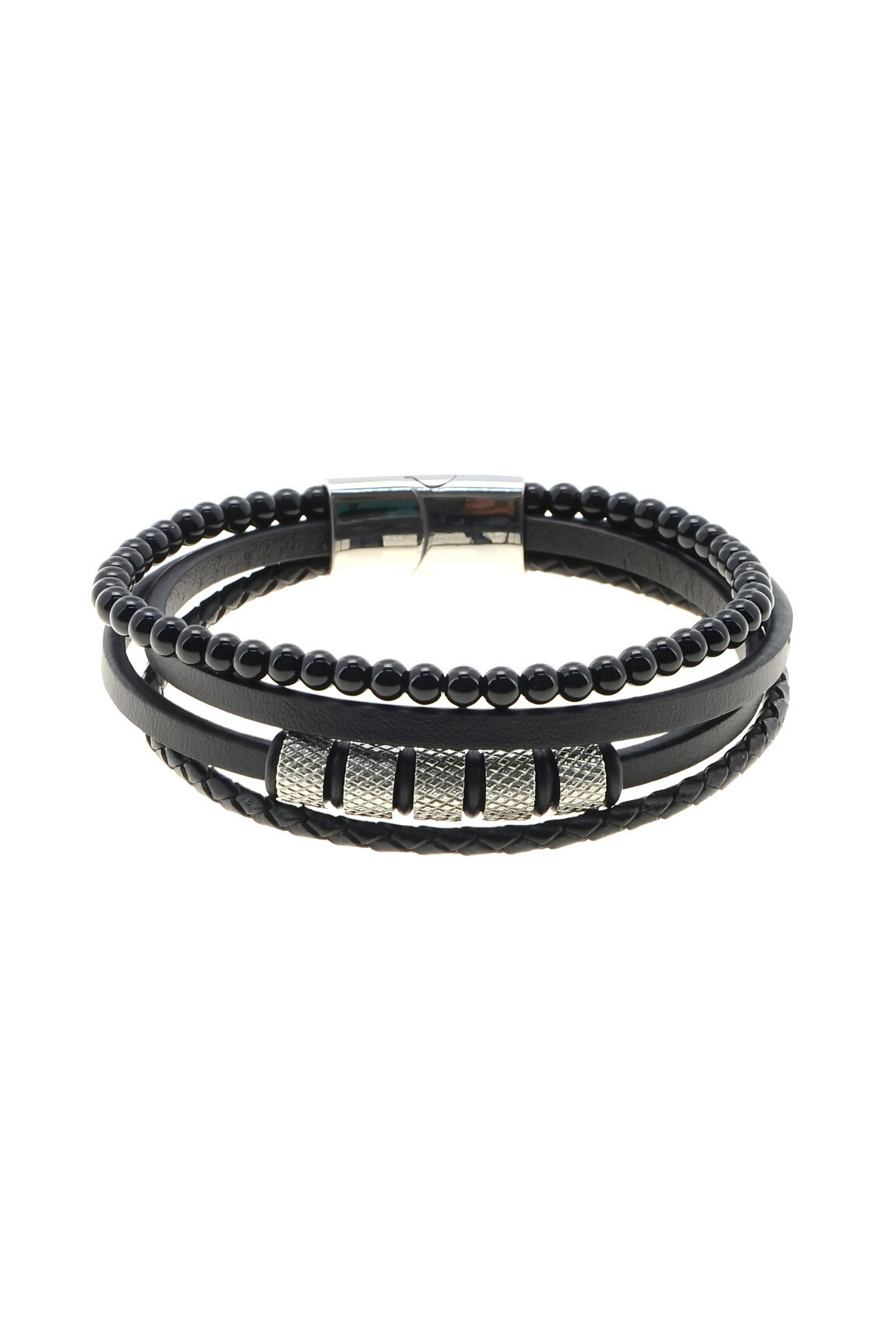 Wholesaler LILY CONTI - Multi-strand bracelet for men - stones, synthetic leather, and stainless steel