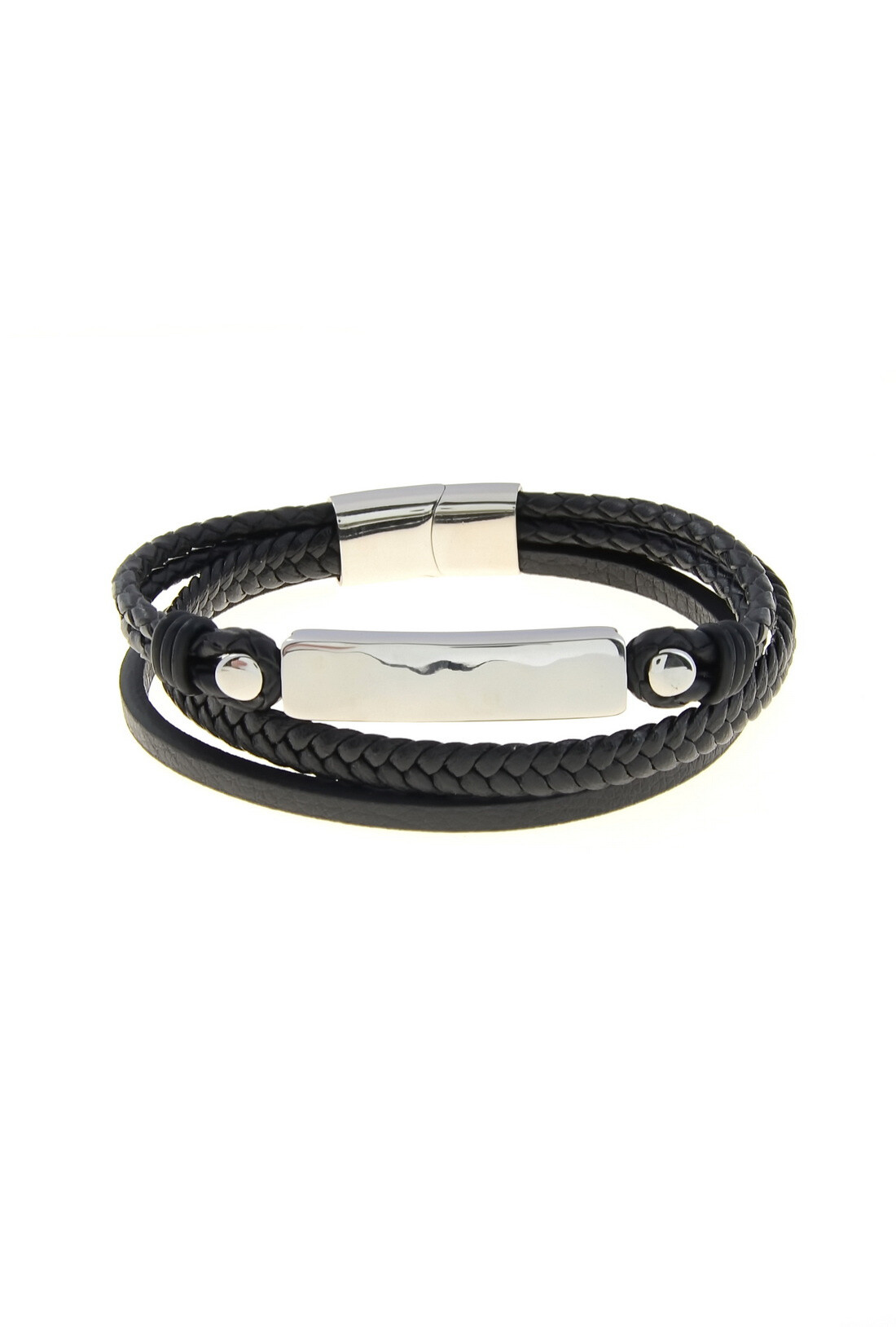 Grossiste LILY CONTI - Bracelet-Acier Inoxydable-homme-3 rangs-Cuir-220mm