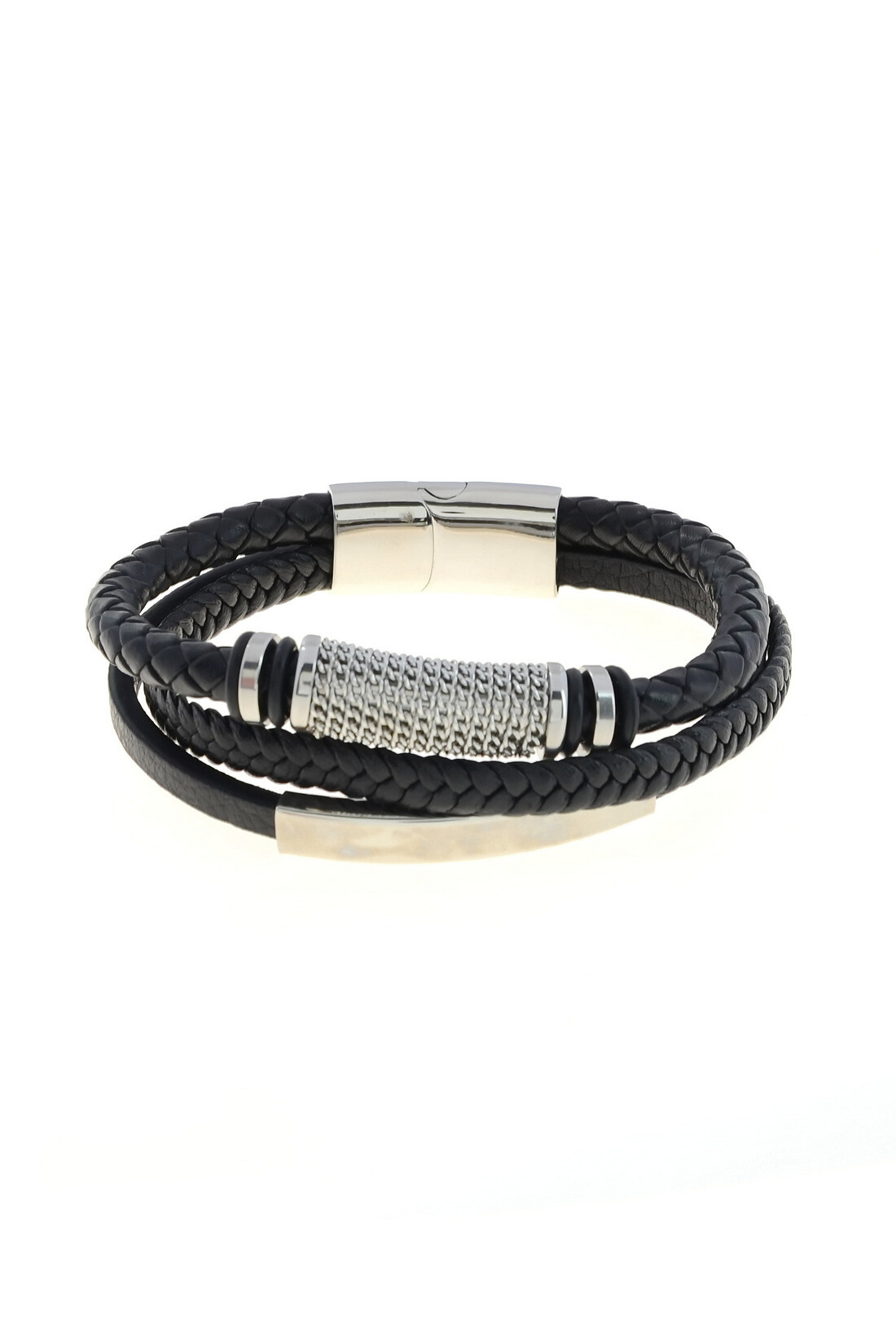 Grossiste LILY CONTI - Bracelet-Acier Inoxydable-homme-3 rangs-Cuir-220mm