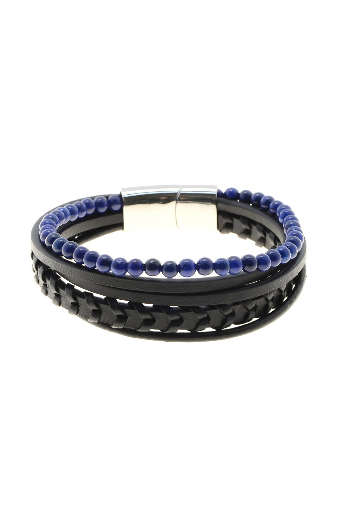Grossiste LILY CONTI - Bracelet-Acier Inoxydable-pierres-homme-5 rangs-Cuir-220mm