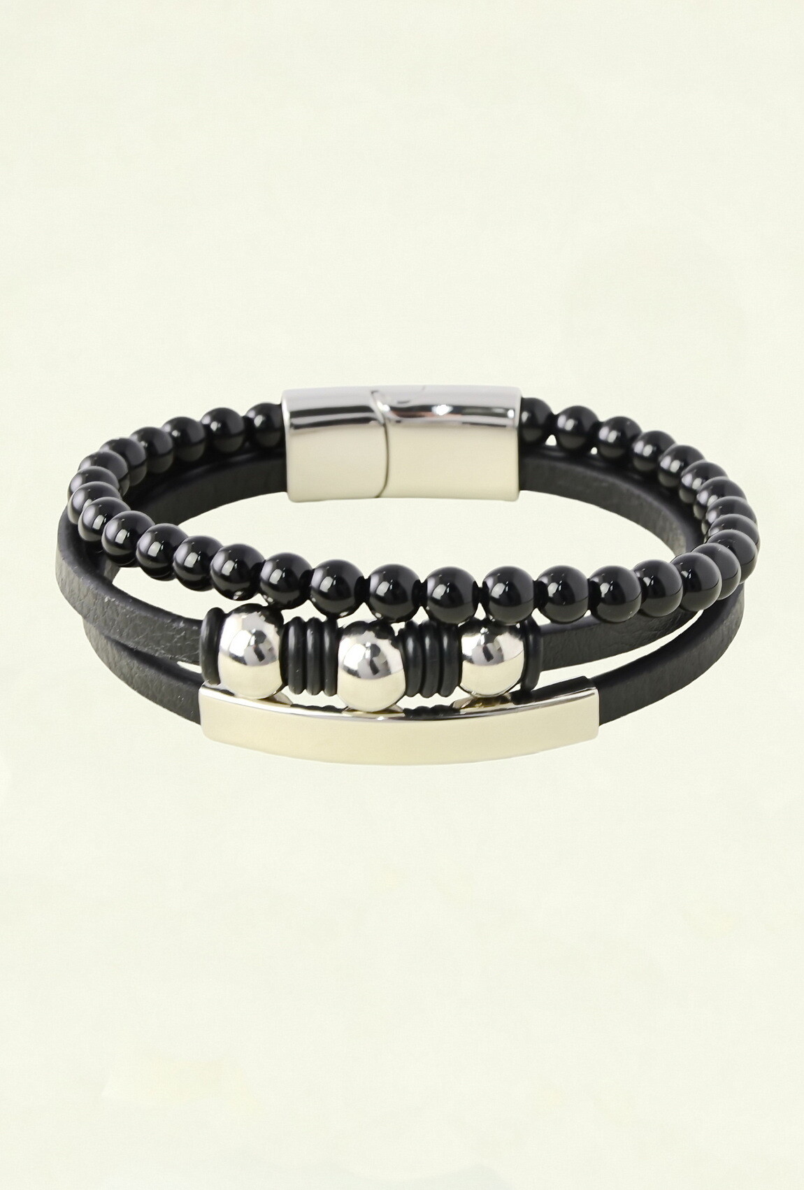 Grossiste LILY CONTI - Bracelet homme multi-rangs en cuir et pierres naturelles – acier inoxydable