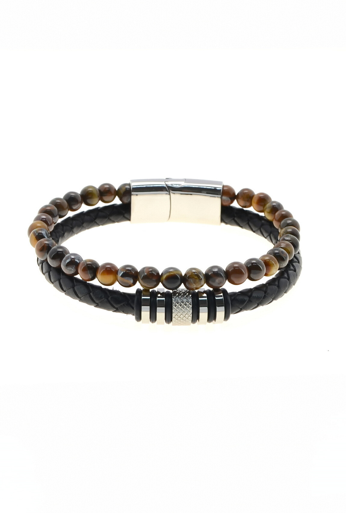 Wholesaler LILY CONTI - 2-row bracelet for men in stainless steel, stones, leather.