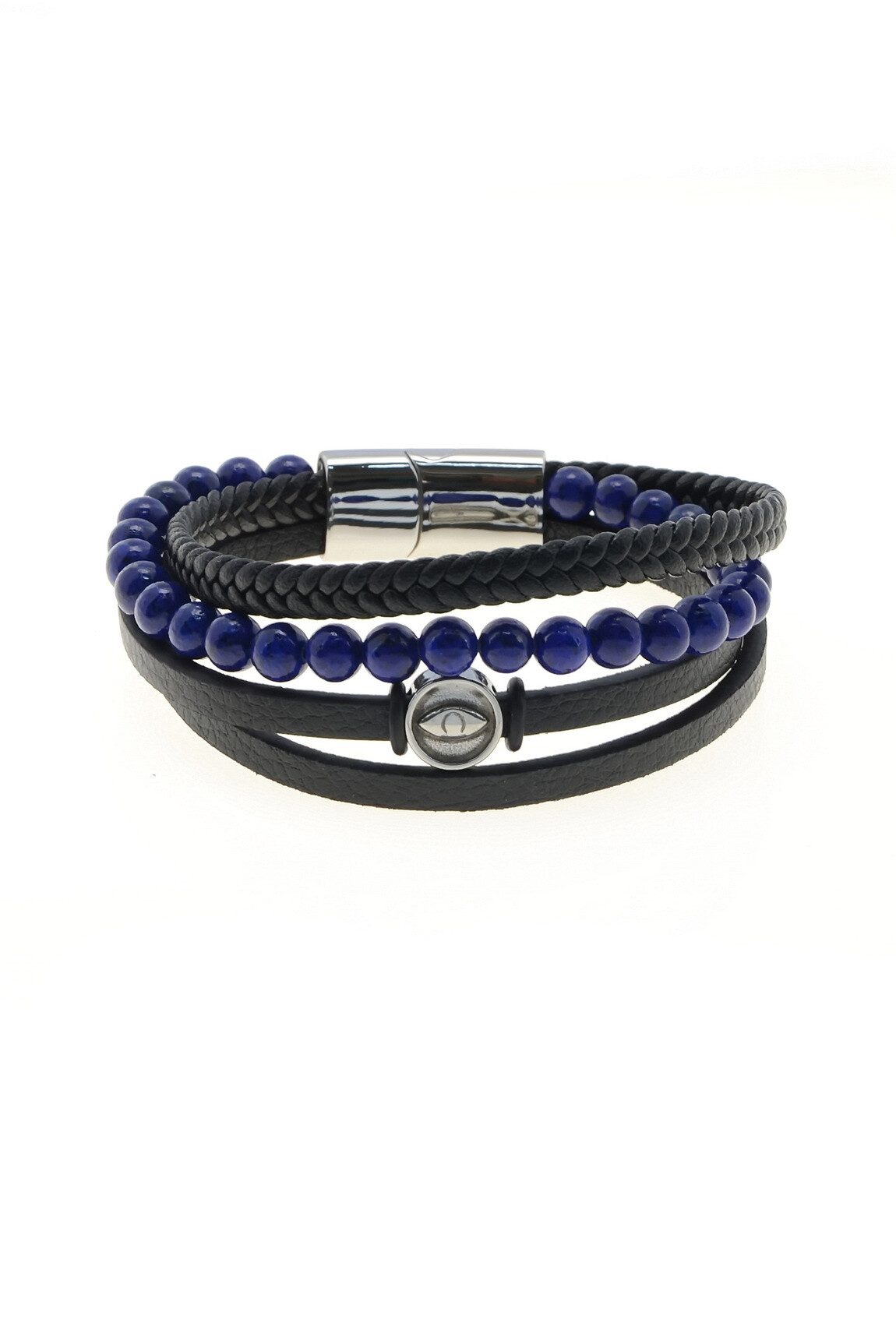 Wholesaler LILY CONTI - 4 row men's bracelet - Stainless steel, leather and stone
