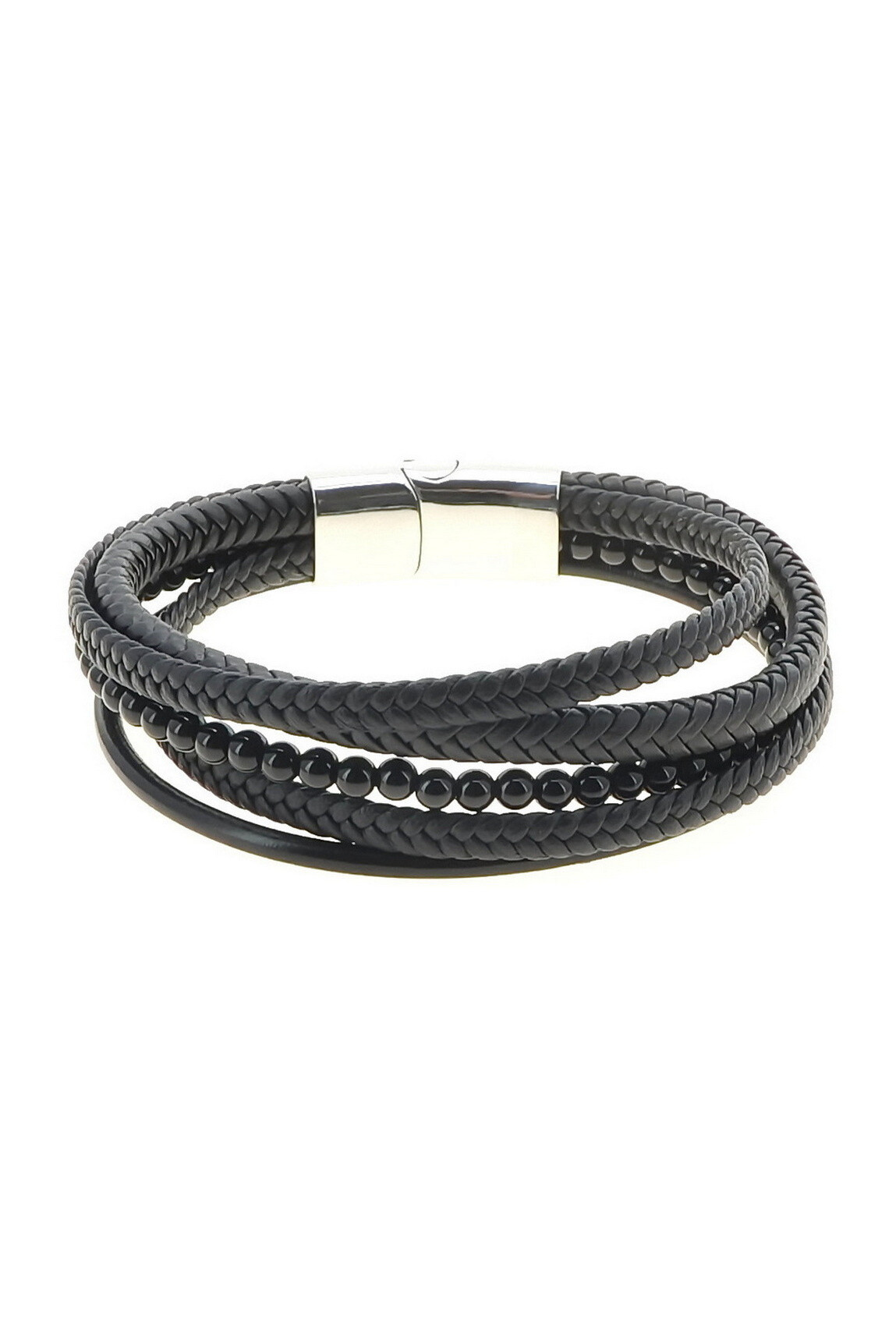 Grossiste LILY CONTI - Bracelet-Acier Inoxydable-pierres-homme-5 rangs-Cuir-220mm