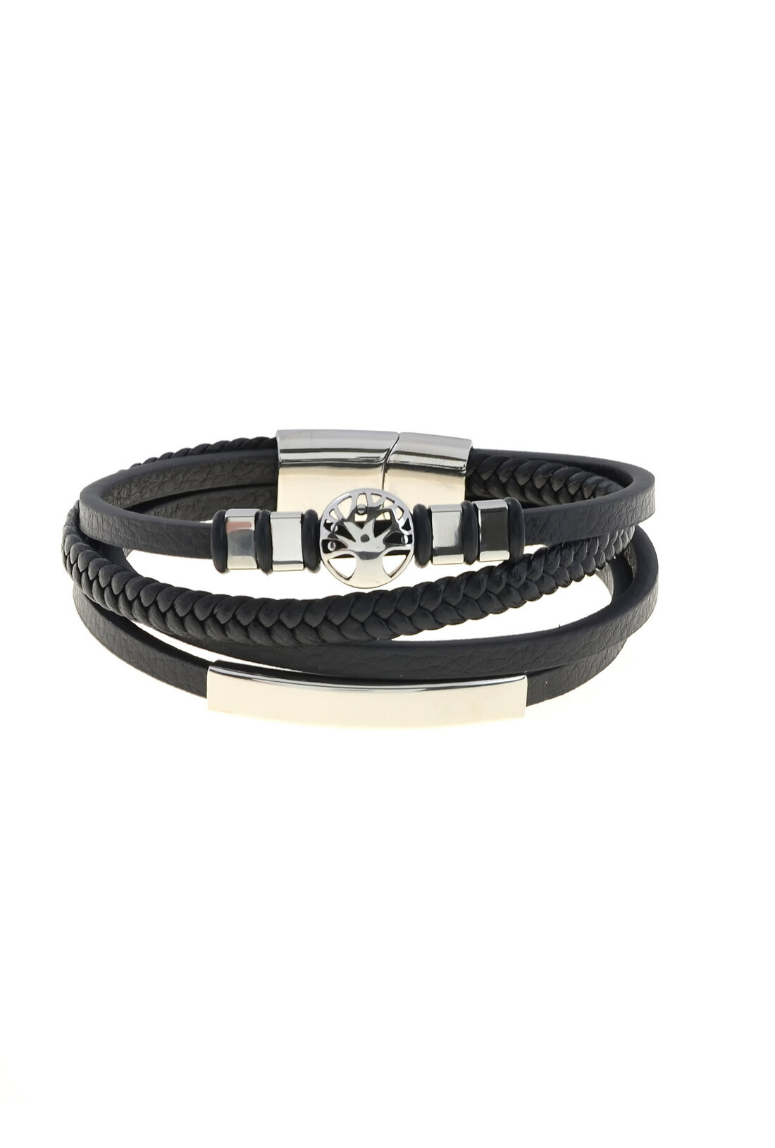 Grossiste LILY CONTI - Bracelet-Acier Inoxydable-homme-4 rangs-Cuir-220mm