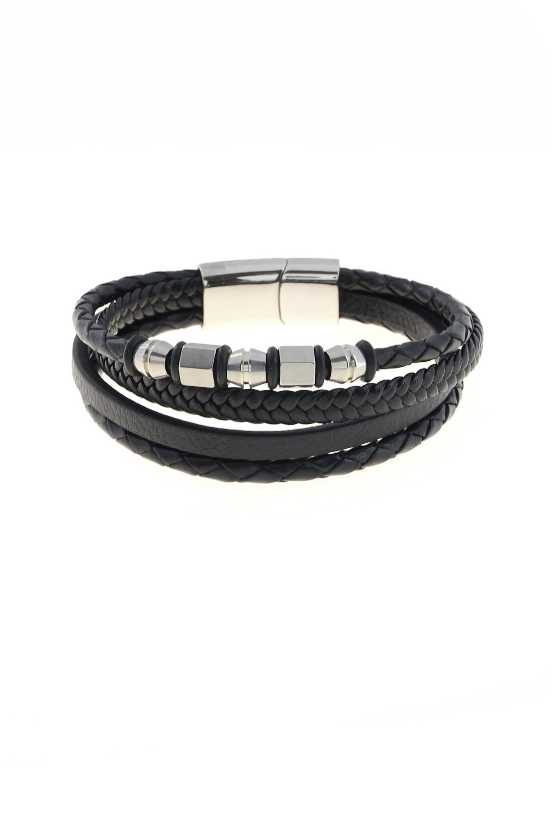 Grossiste LILY CONTI - Bracelet-Acier Inoxydable-homme-4 rangs-Cuir-220mm