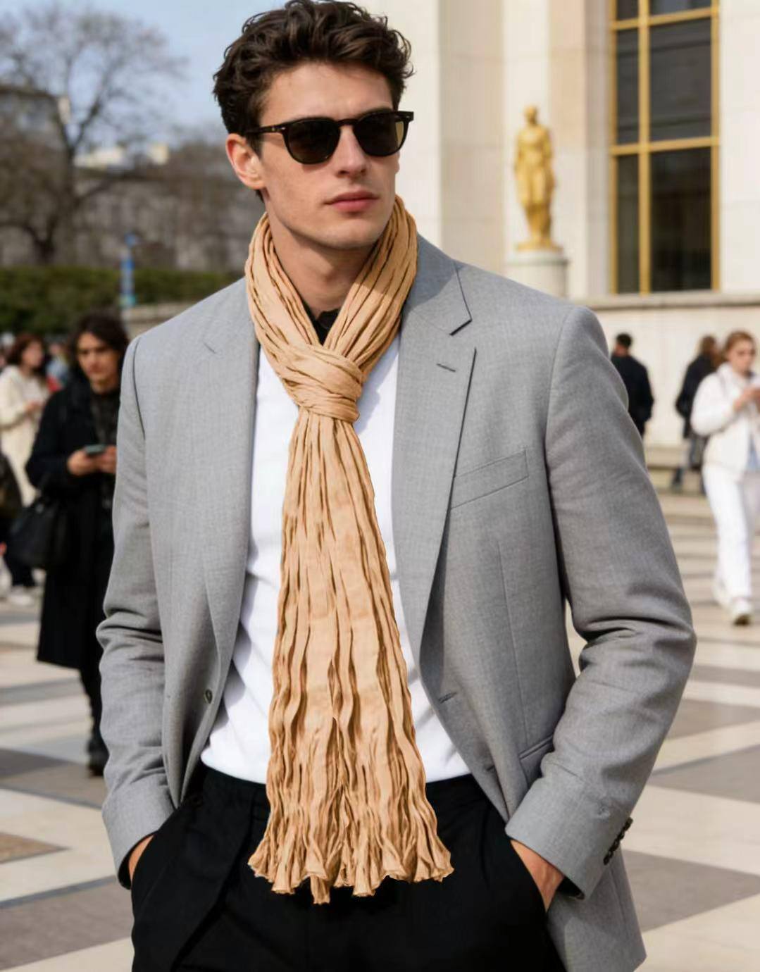 Mayorista LINETA - Pañuelo liso de 100% algodón indio en color camel claro